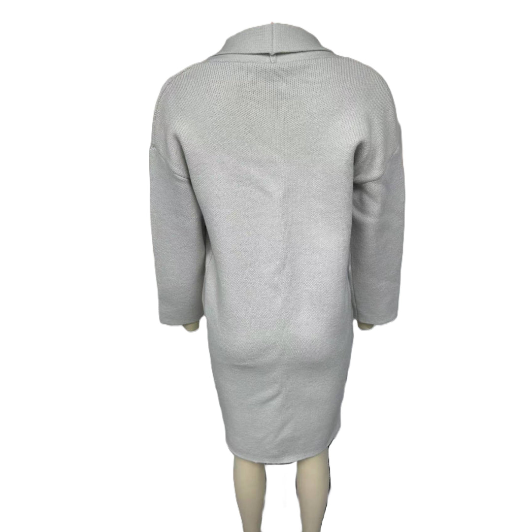 Shawl Collar Longline Open Front Cardigan - Grey - 1