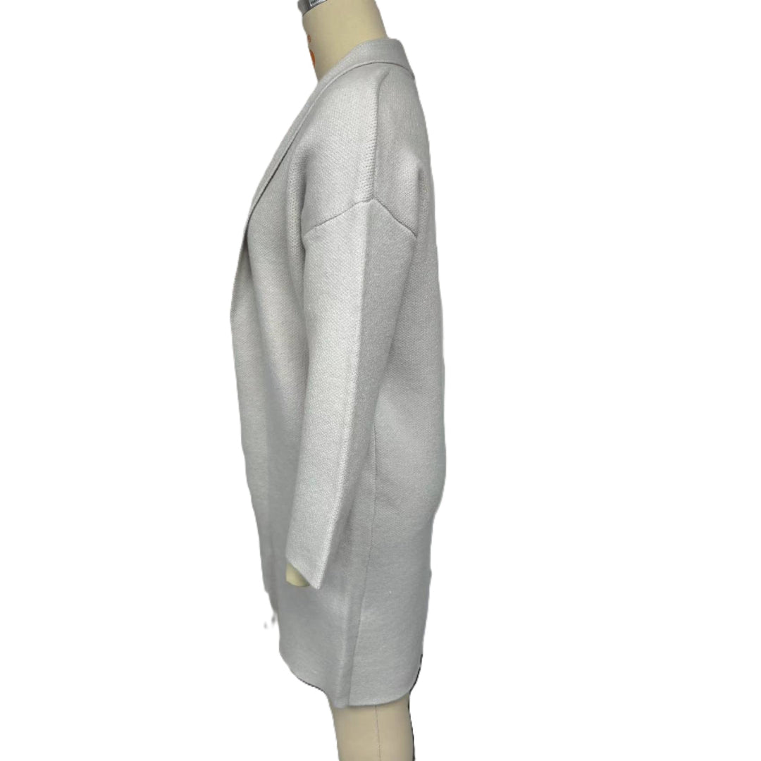 Shawl Collar Longline Open Front Cardigan - Grey - 2