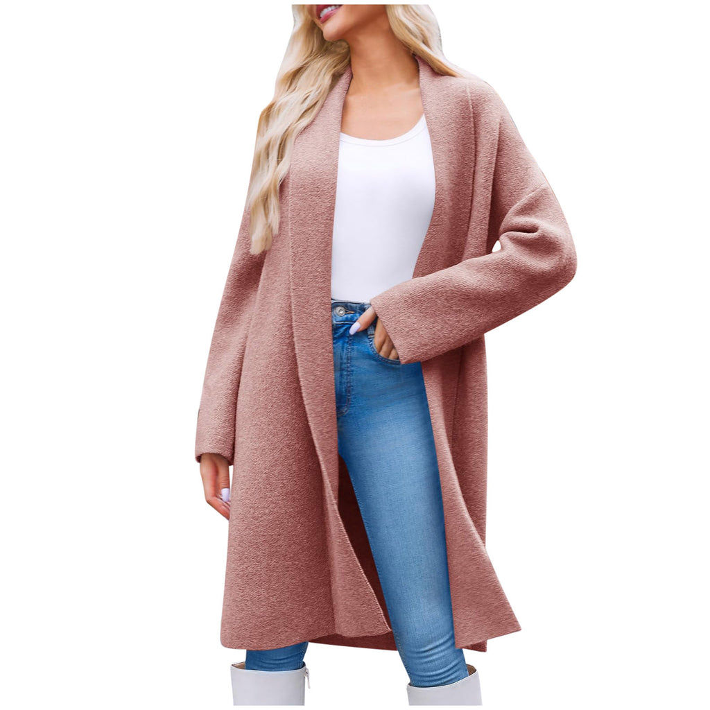 Shawl Collar Longline Open Front Cardigan - Pink