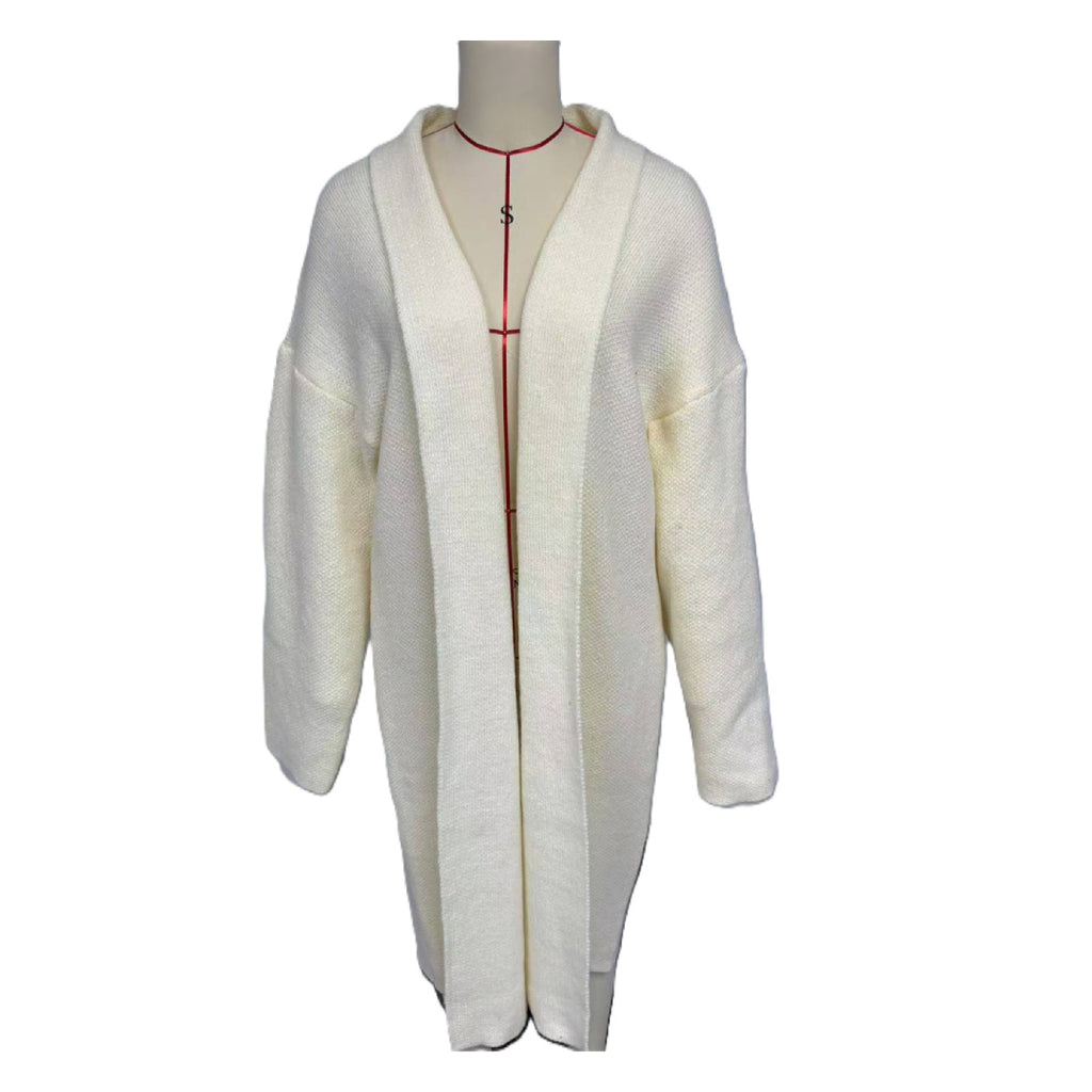 Shawl Collar Longline Open Front Cardigan - White