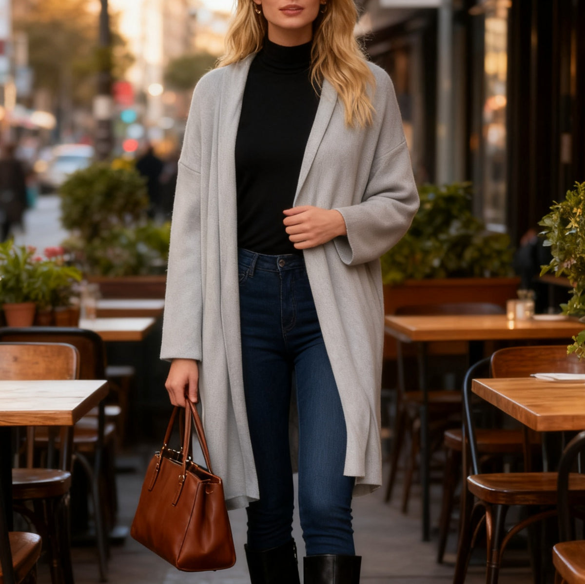 Shawl Collar Longline Open Front Cardigan