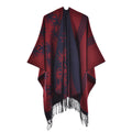 Reversible Floral Fringed Ruana Wrap - red