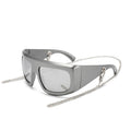 Wraparound Shield Sunglasses With Chain - SILVERY