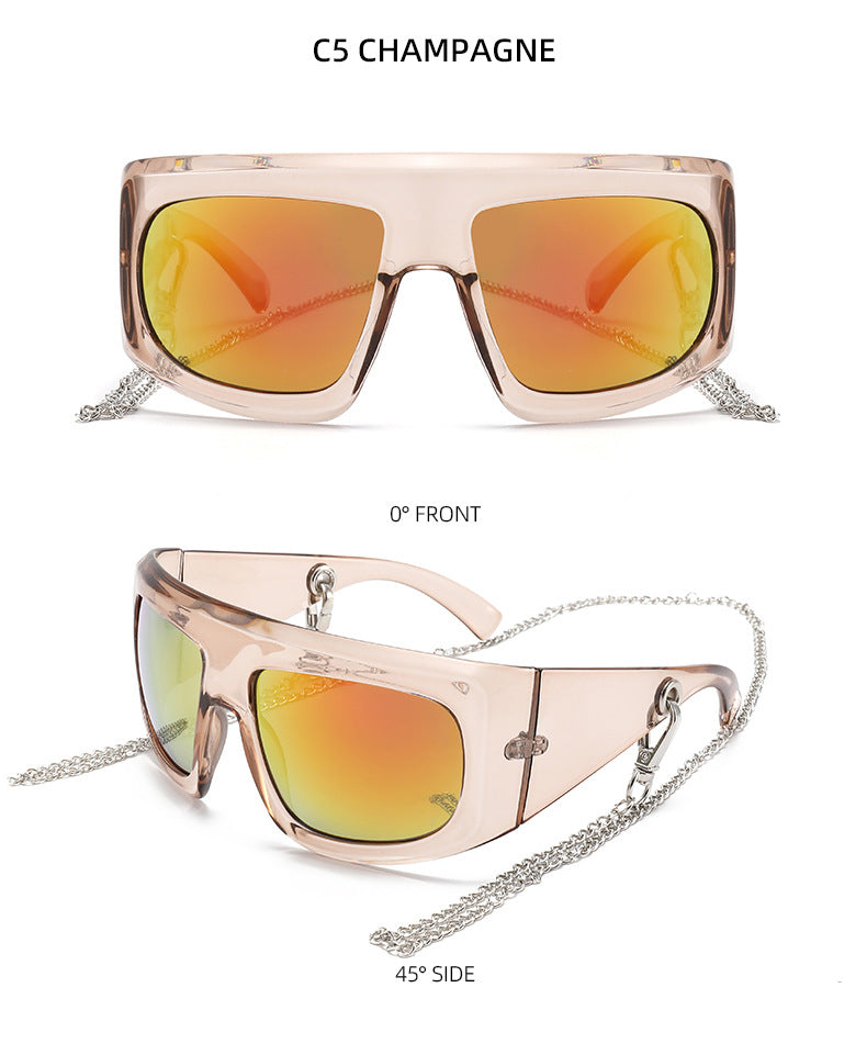 Wraparound Shield Sunglasses With Chain