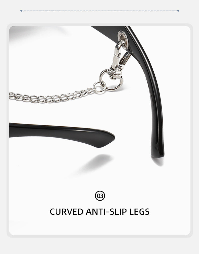 Wraparound Shield Sunglasses With Chain - view 3