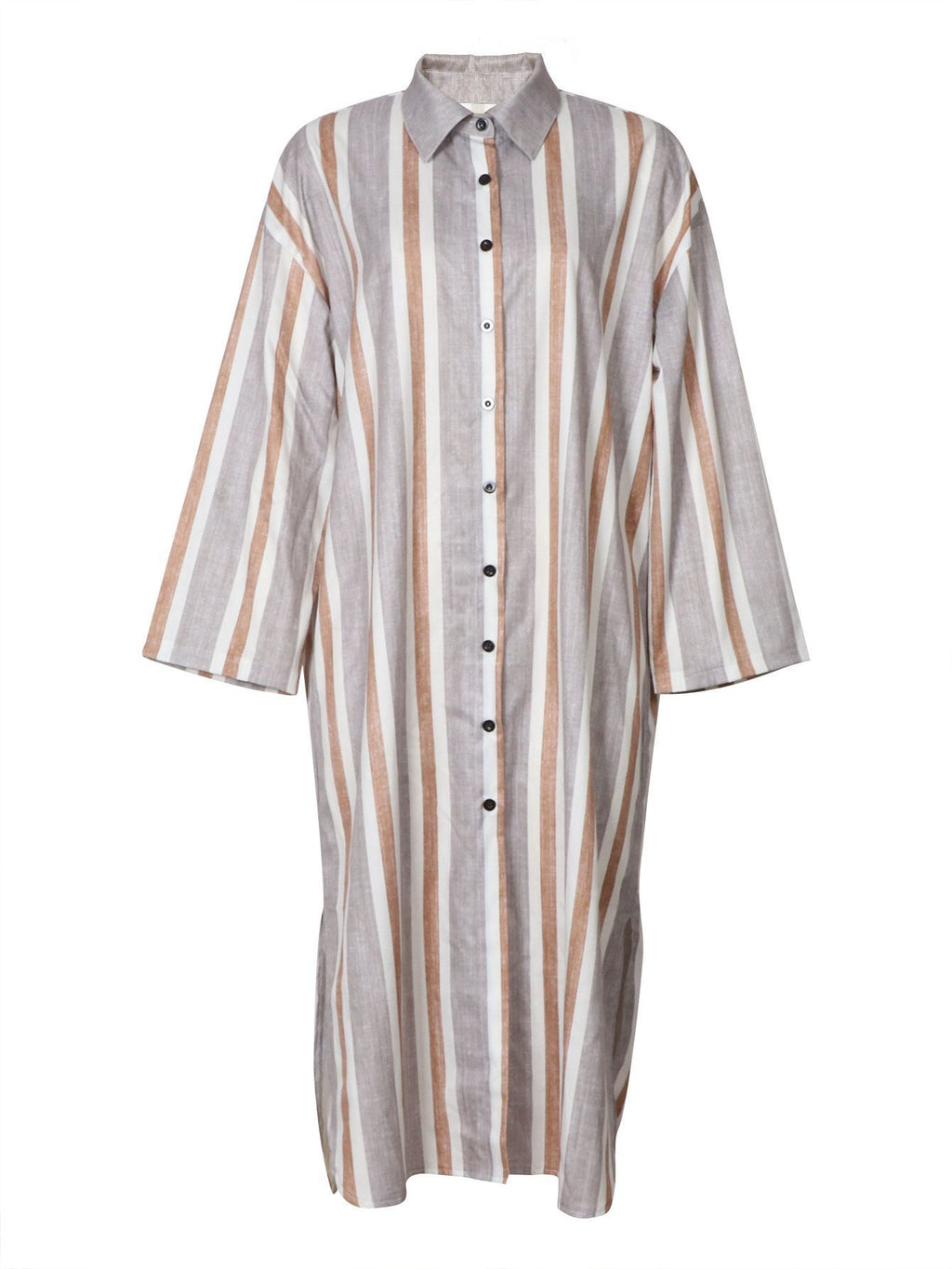 Striped Button Front Longline Shirt Dress - Stripe - 1