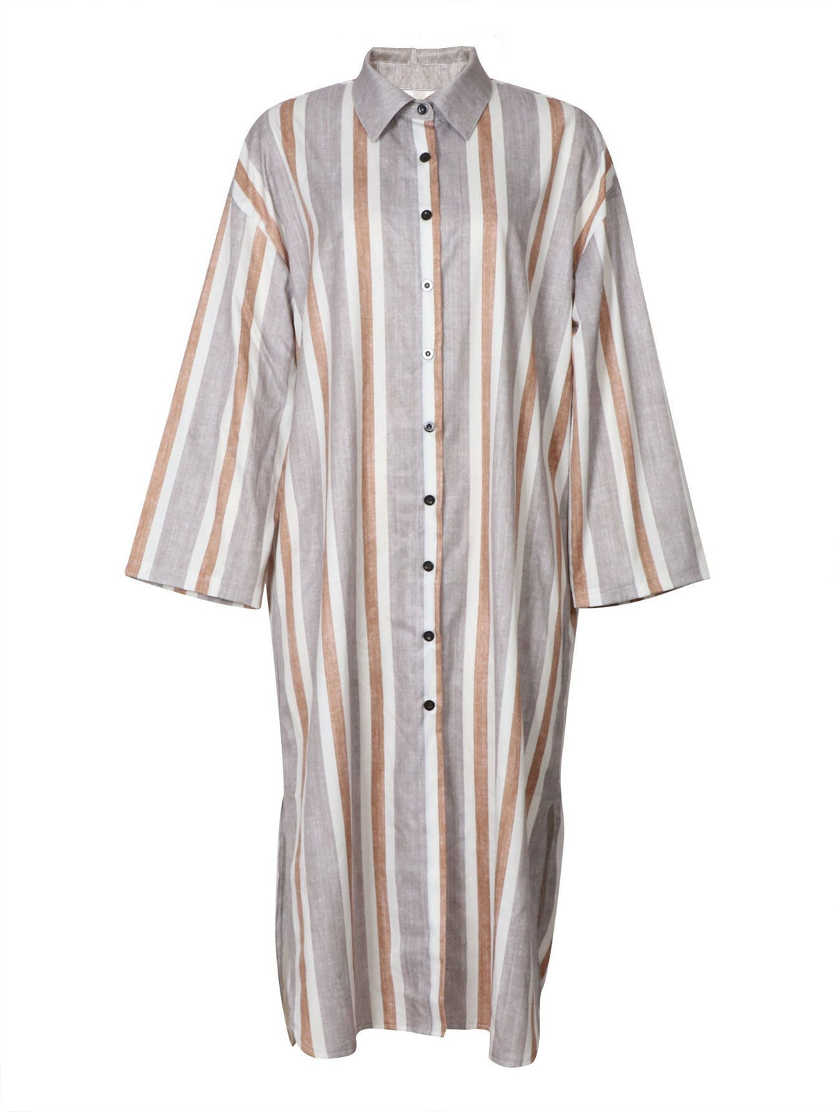 Striped Button Front Longline Shirt Dress - Stripe - 1