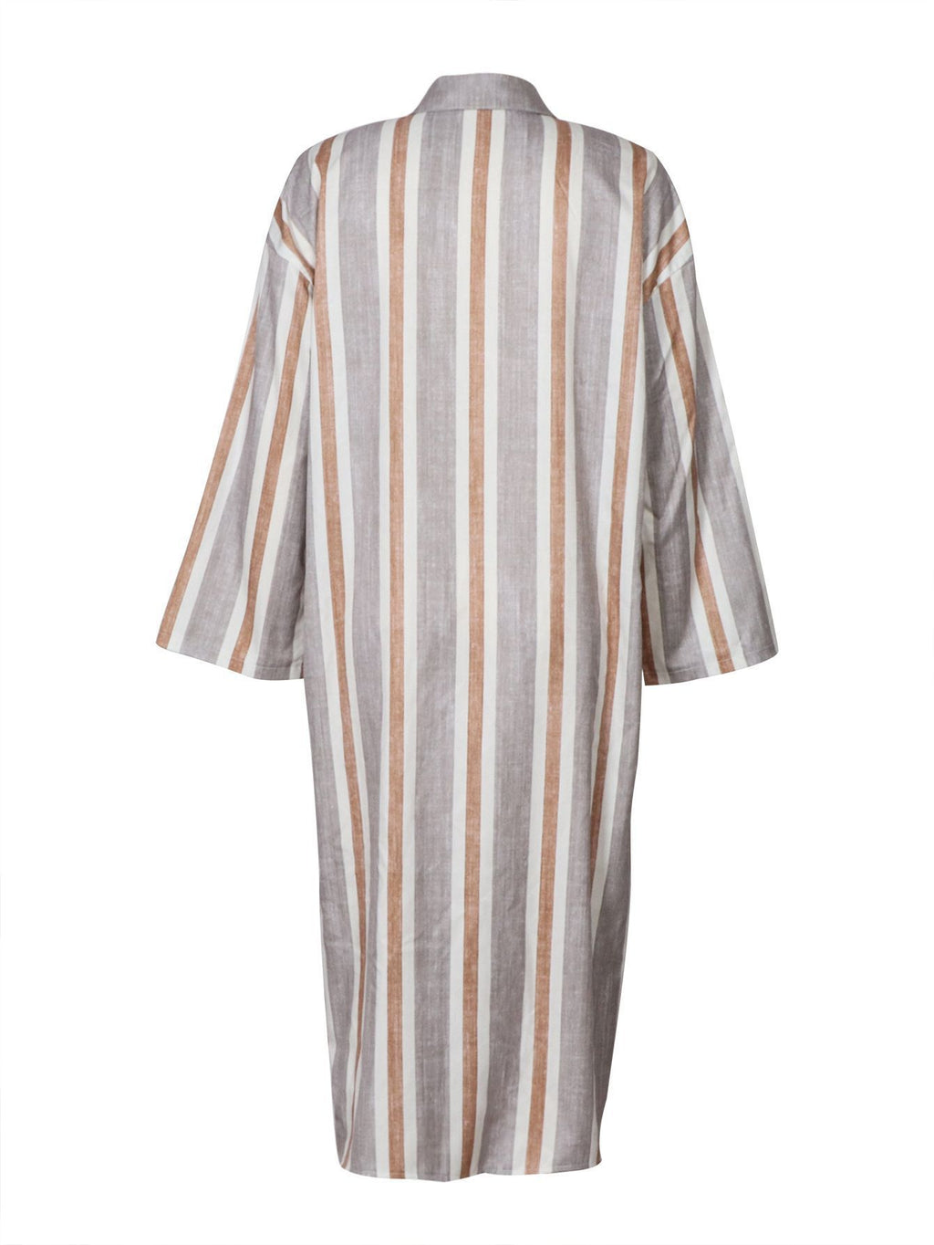 Striped Button Front Longline Shirt Dress - Stripe - 2