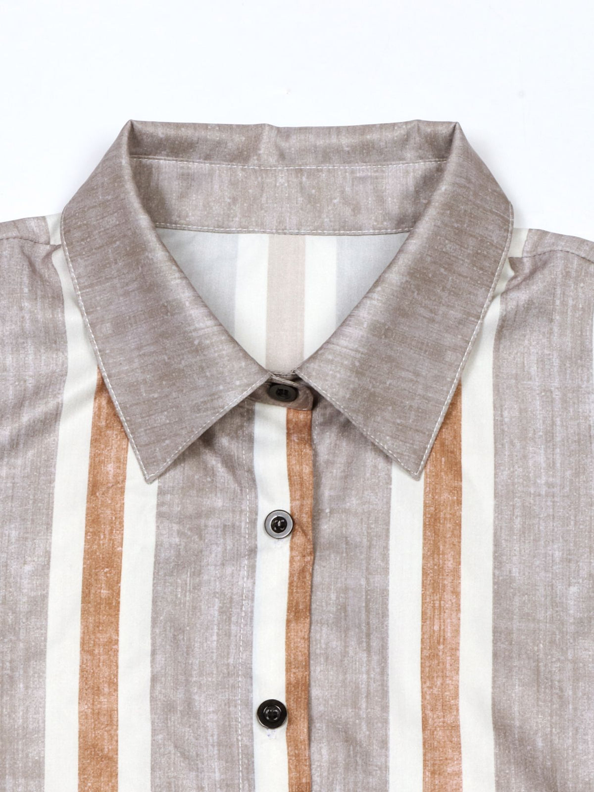 Striped Button Front Longline Shirt Dress - Stripe - 7