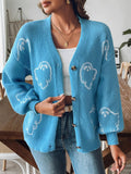 Ghost Jacquard Button Front Knit Cardigan - Blue