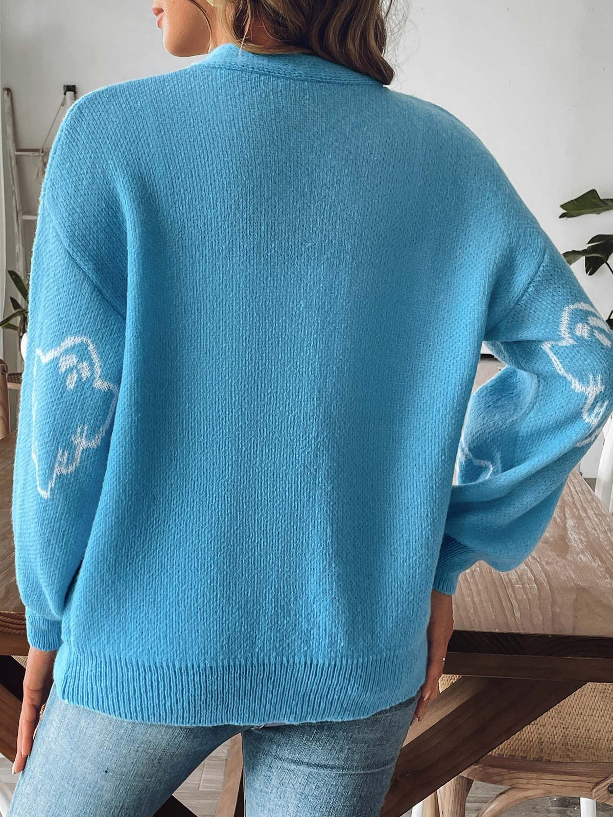 Ghost Jacquard Button Front Knit Cardigan - Blue - 3
