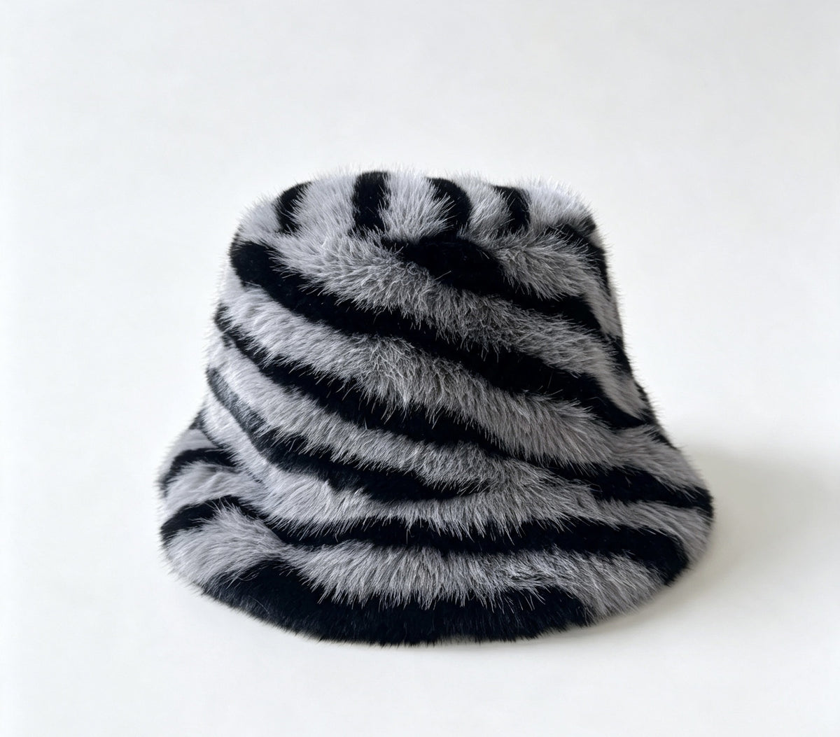 Fuzzy Zebra Stripe Bucket Hat for Winter - Grey - 1