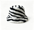 Fuzzy Zebra Stripe Bucket Hat for Winter - White