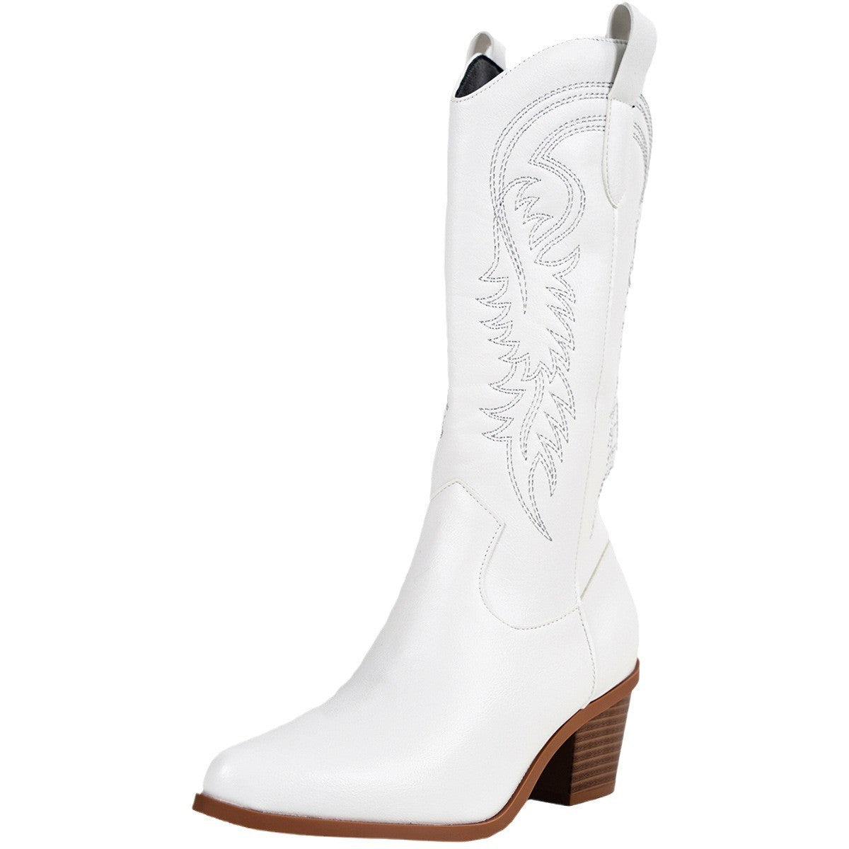Tall Embroidered Cowboy Boots with Stacked Heel