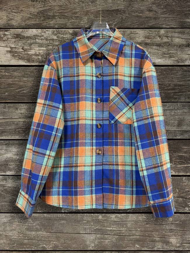 Brushed Plaid Pocket Flannel Shirt - Blue