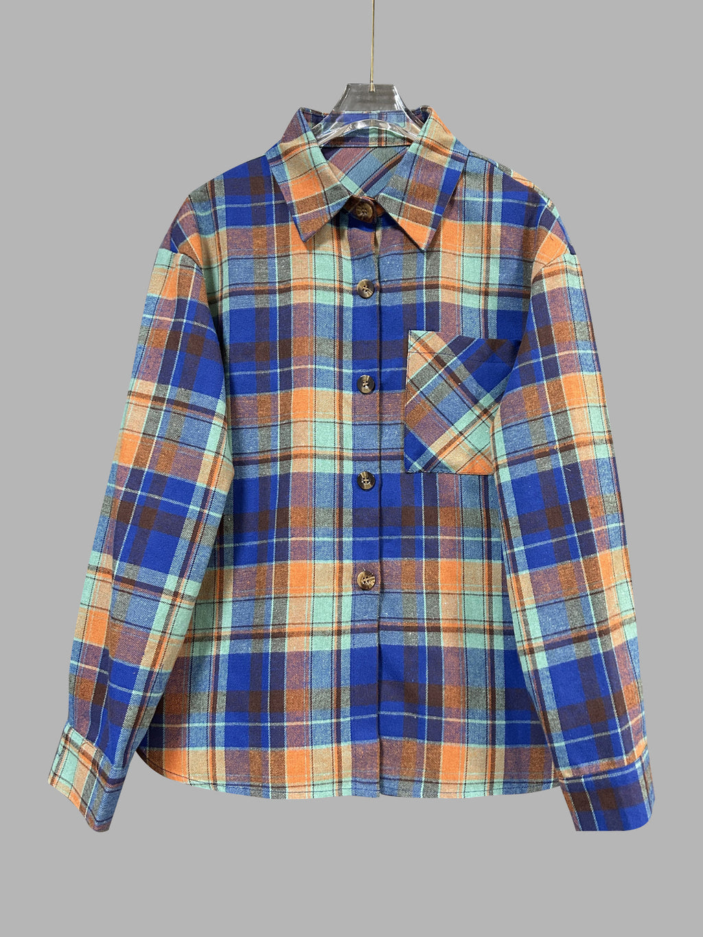 Brushed Plaid Pocket Flannel Shirt - Blue - 1