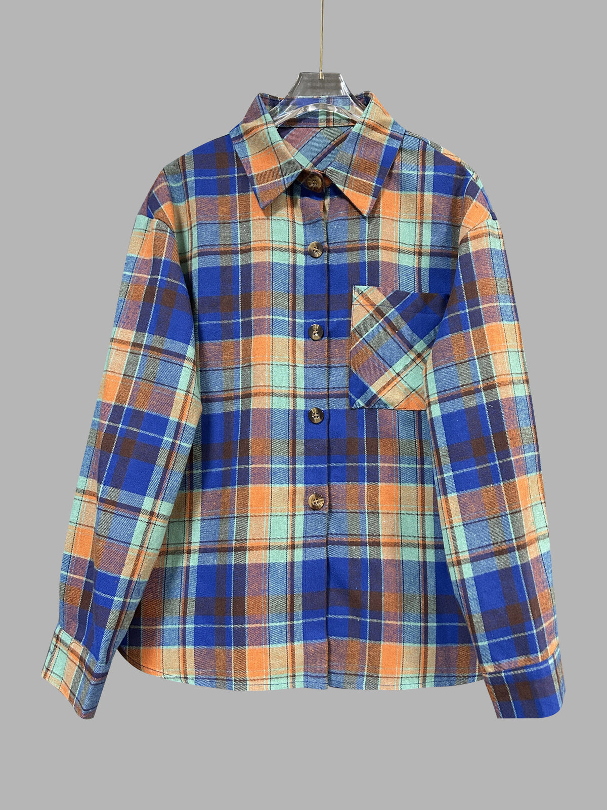 Brushed Plaid Pocket Flannel Shirt - Blue - 1