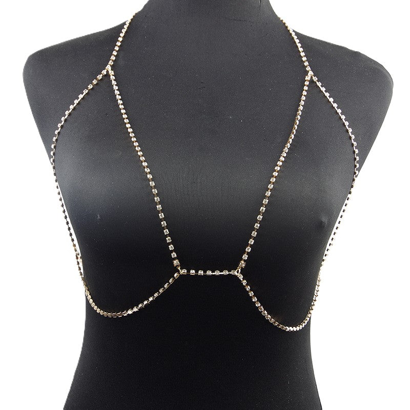 Crystal Triangle Bikini Body Chain - Gold