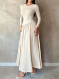 Asymmetric Waist Long Sleeve Knit Maxi Dress - Ivory