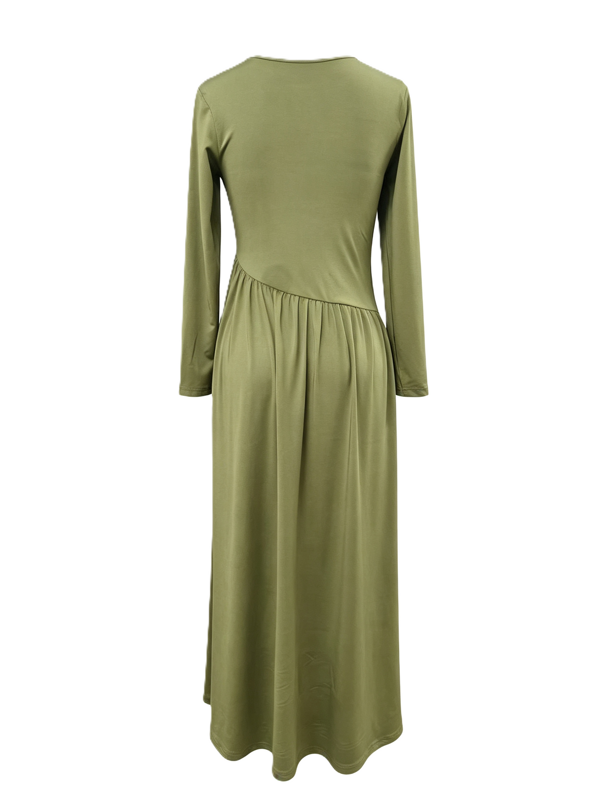 Asymmetric Waist Long Sleeve Knit Maxi Dress - Olive - 2