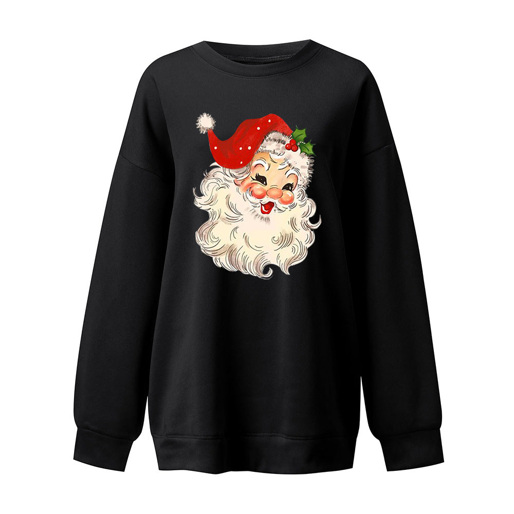 Retro Santa Graphic Drop Shoulder Sweatshirt - Black