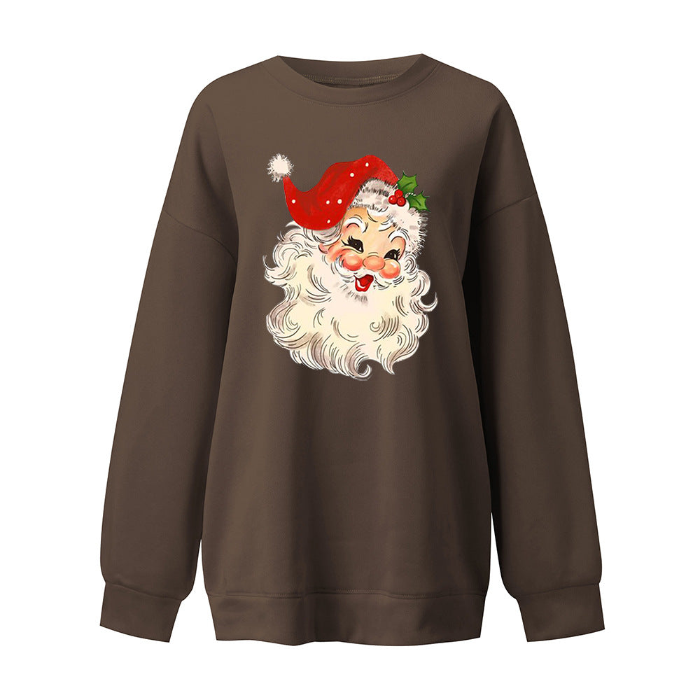 Retro Santa Graphic Drop Shoulder Sweatshirt - Coffee