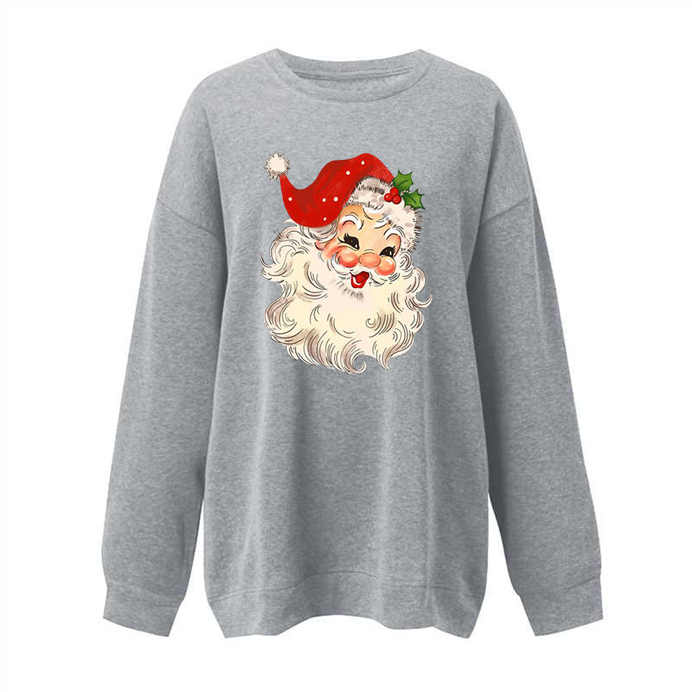 Retro Santa Graphic Drop Shoulder Sweatshirt - Gray