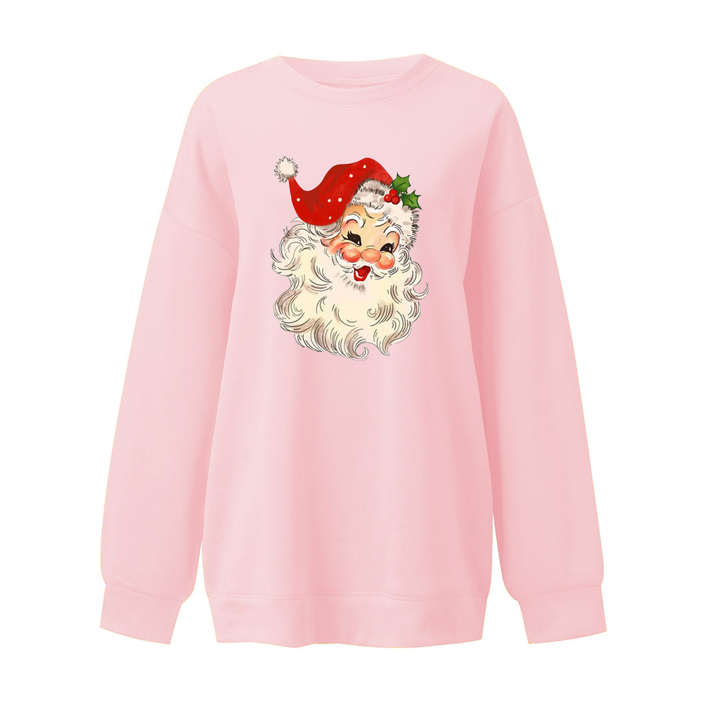 Retro Santa Graphic Drop Shoulder Sweatshirt - Pink