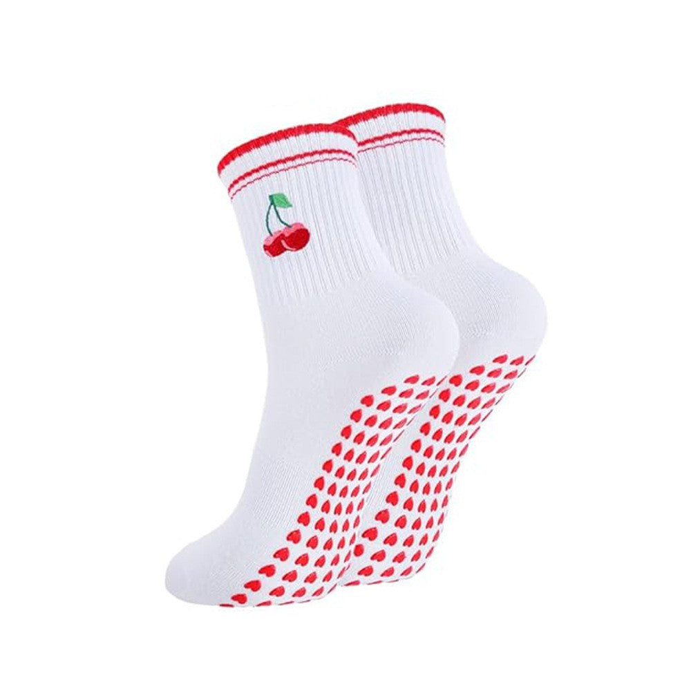 Embroidered Cuff Grip Socks with Heart Print Soles - C2
