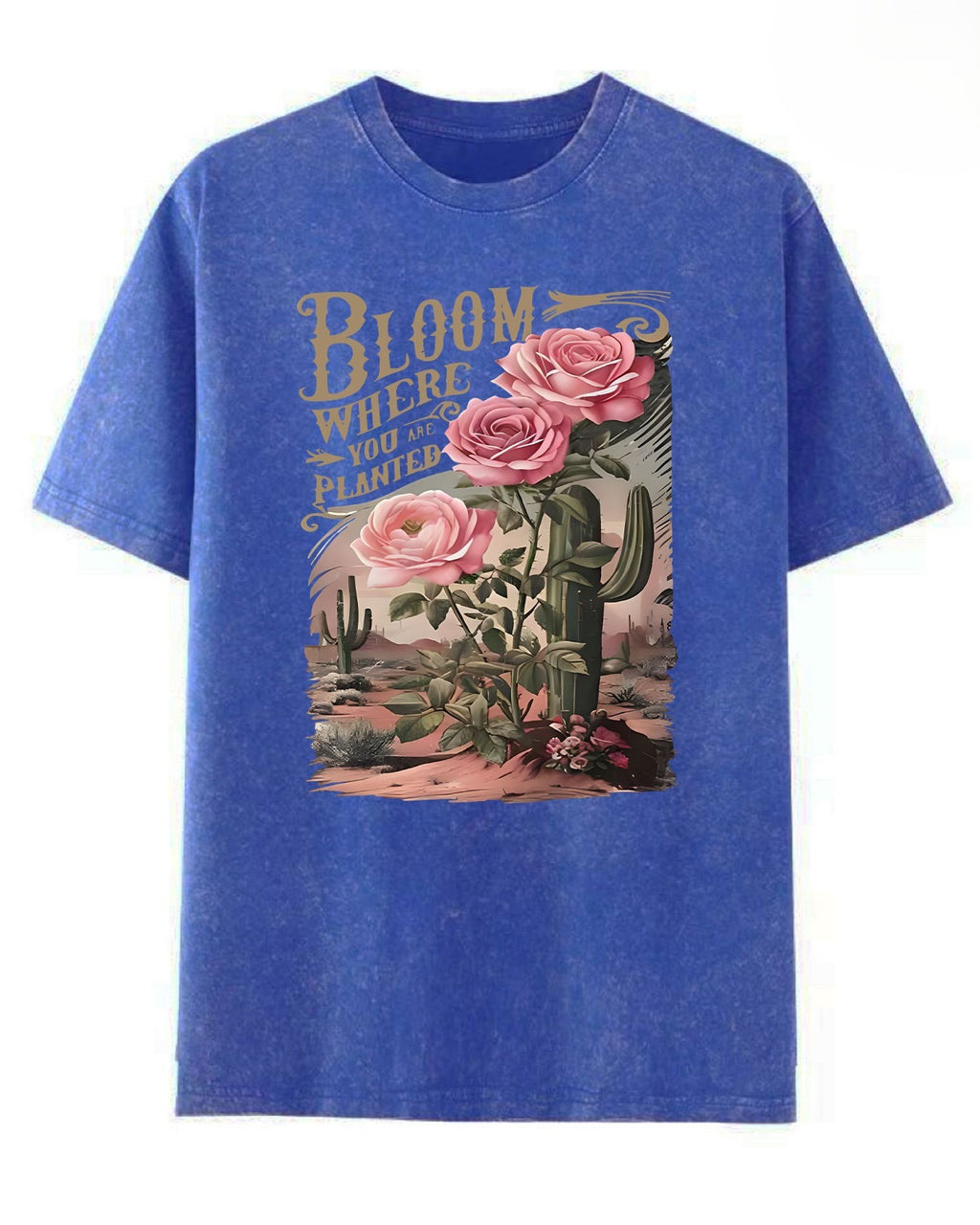 Desert Cactus Floral Graphic Short Sleeve Tee - Blue