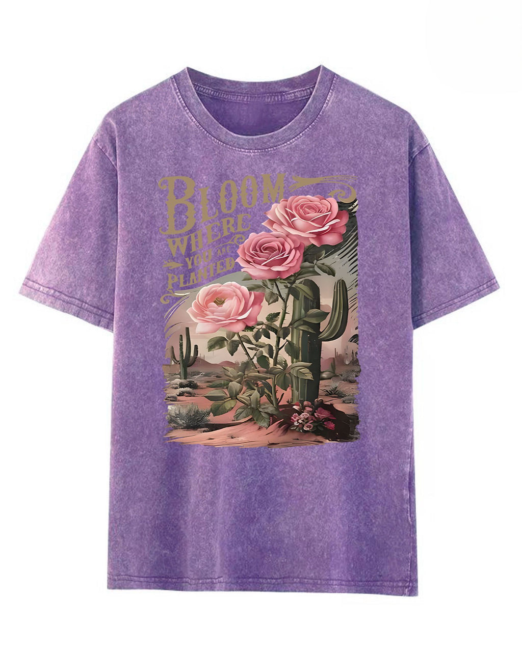 Desert Cactus Floral Graphic Short Sleeve Tee - Purple