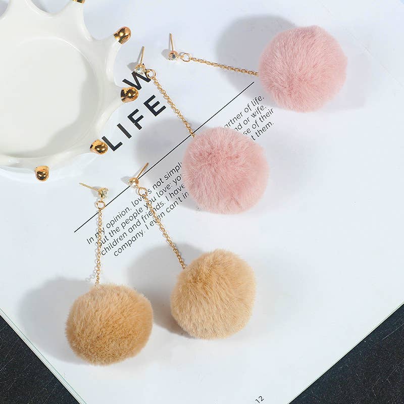 Oversized Pom Pom Chain Drop Earrings