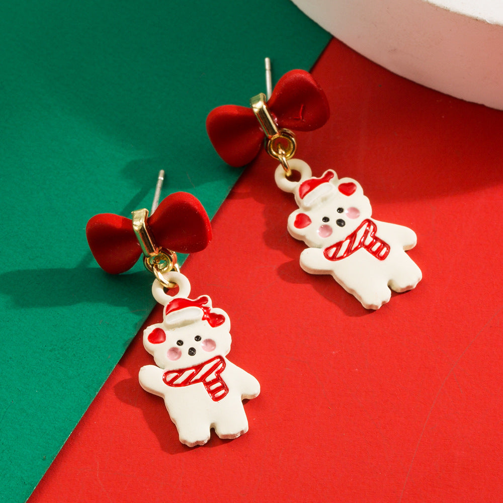 Cartoon Holiday Character Drop Earrings - Bear
