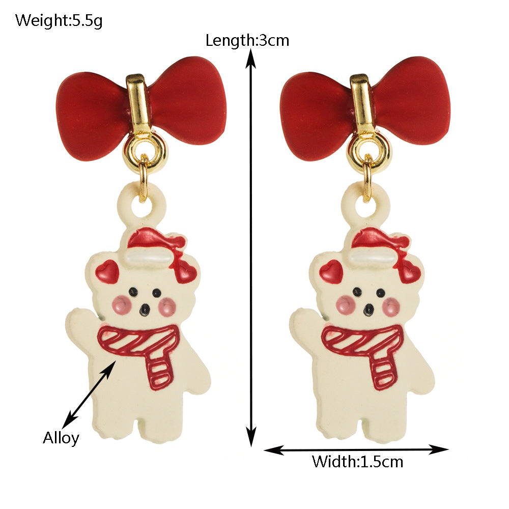 Cartoon Holiday Character Drop Earrings - Bear - 1