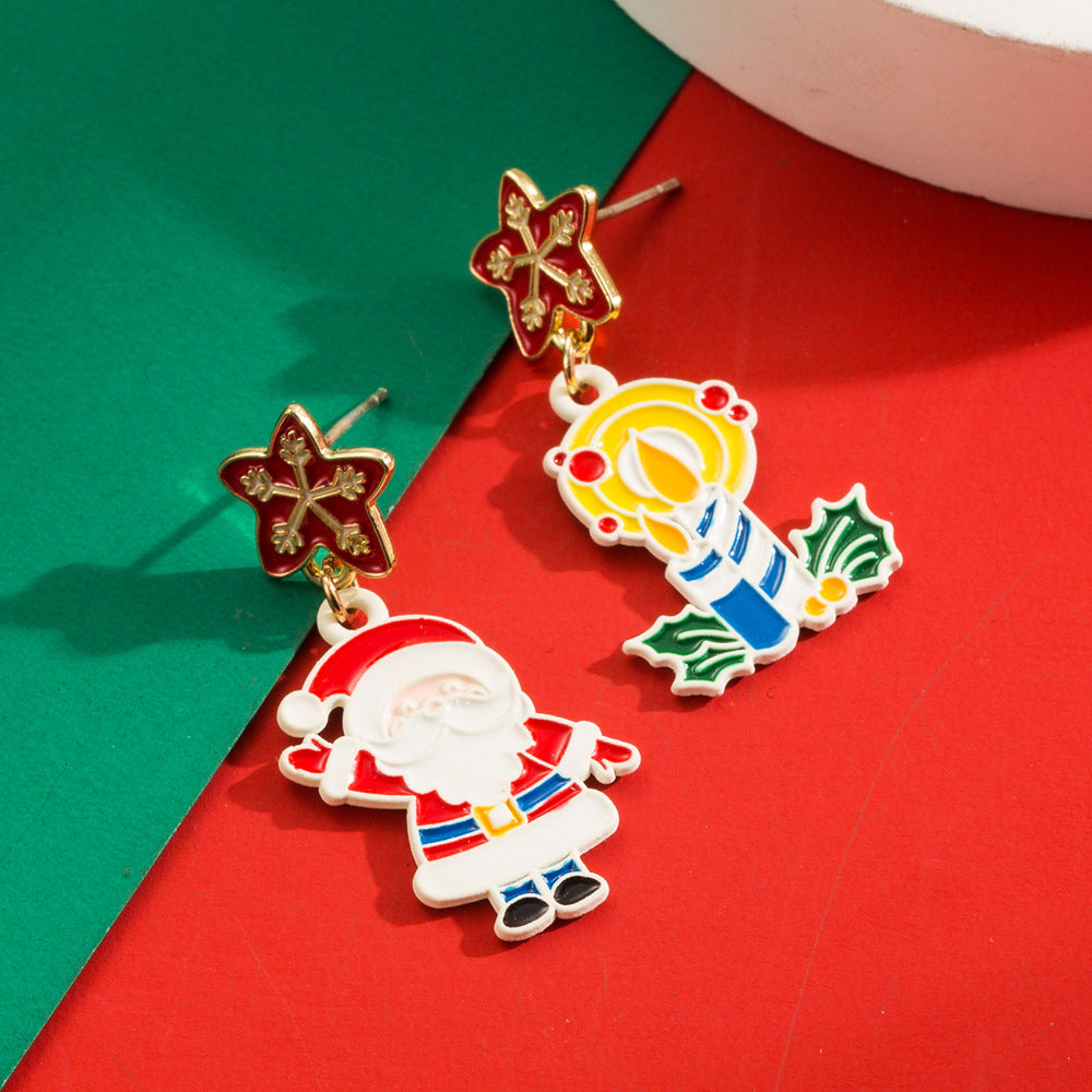 Cartoon Holiday Character Drop Earrings - Santa
