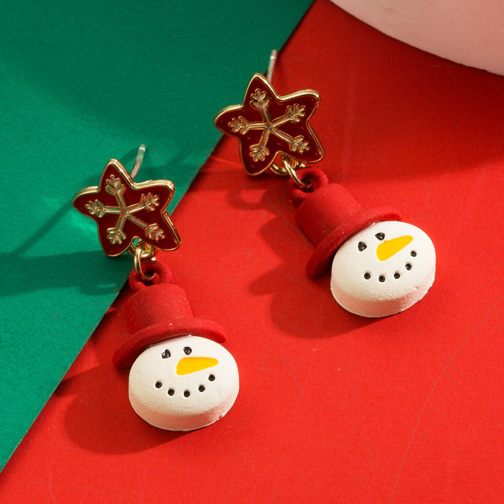 Cartoon Holiday Character Drop Earrings - Snowman
