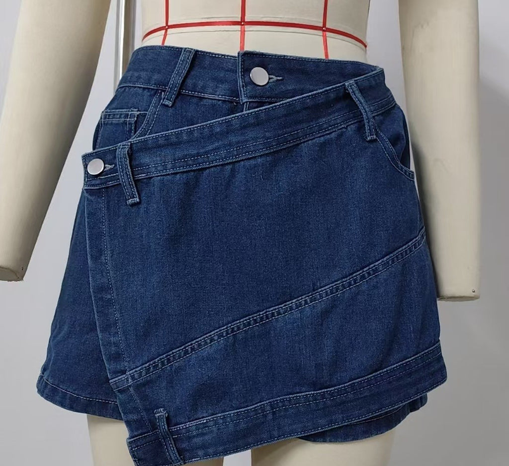 Asymmetric Wrap Denim Skort - view 1