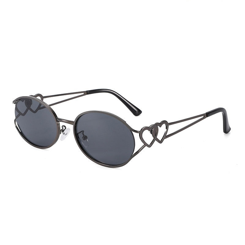 Slim Oval Heart Detail Eyeglasses - BLACK
