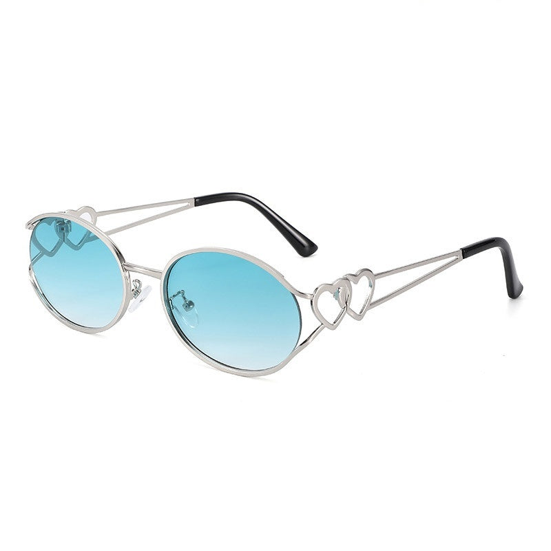 Slim Oval Heart Detail Eyeglasses - BLUE