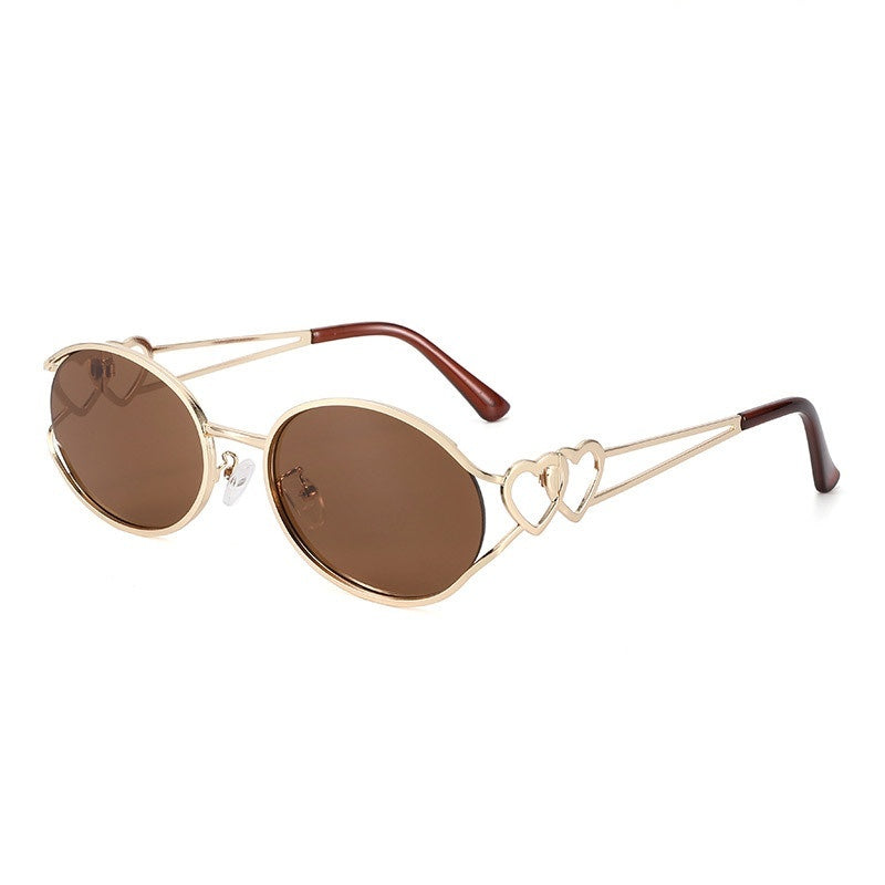 Slim Oval Heart Detail Eyeglasses - BROWN