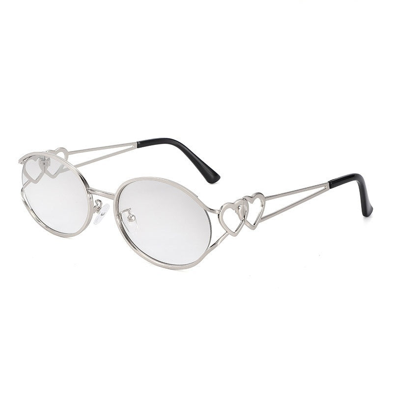 Slim Oval Heart Detail Eyeglasses - SILVER
