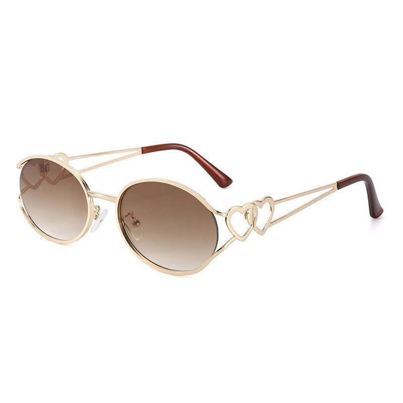 Slim Oval Heart Detail Eyeglasses - TEA