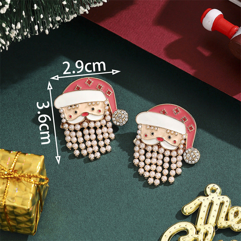 Santa Face Dangle Earrings with Fringe Tassel Beard - NO-1