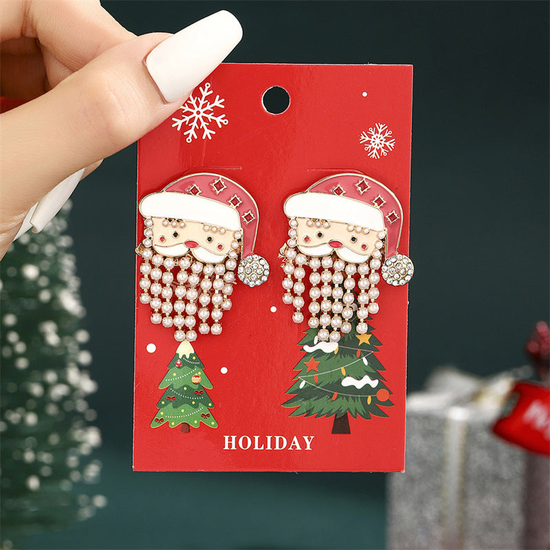 Santa Face Dangle Earrings with Fringe Tassel Beard - NO-1 - 1