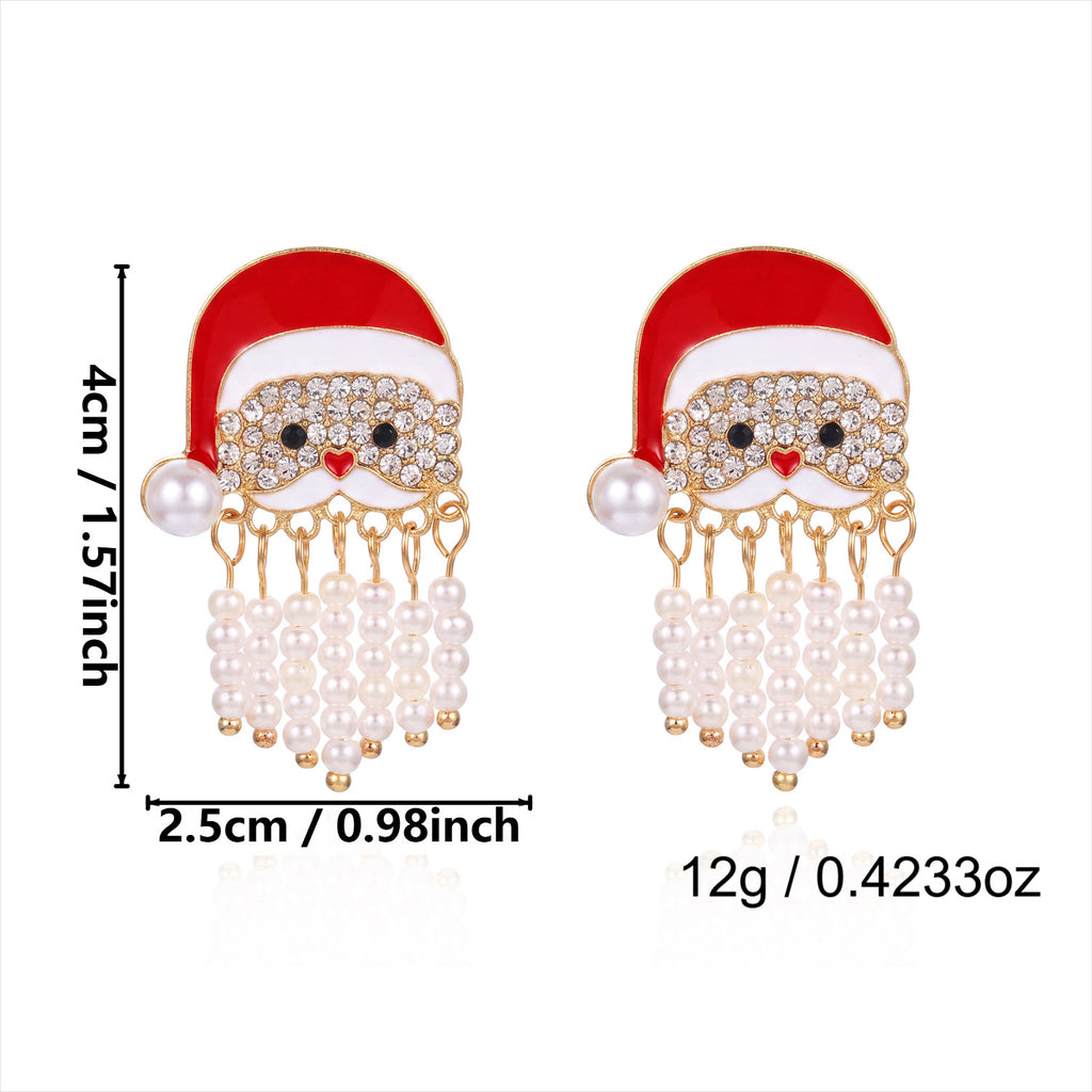 Santa Face Dangle Earrings with Fringe Tassel Beard - NO-2 - 1