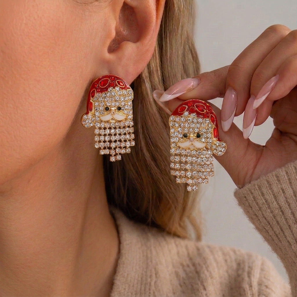 Santa Face Dangle Earrings with Fringe Tassel Beard - NO-3 - 1