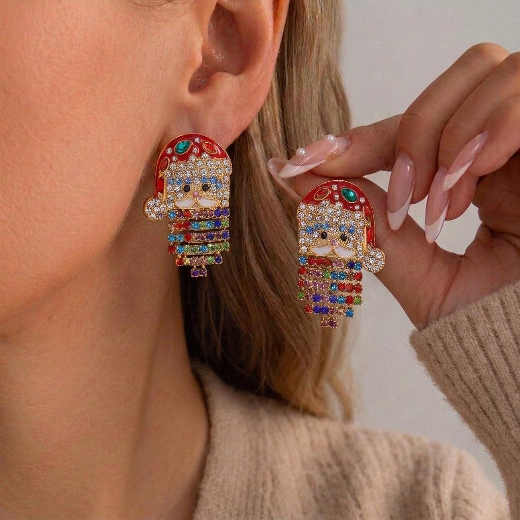 Santa Face Dangle Earrings with Fringe Tassel Beard - NO-4 - 1