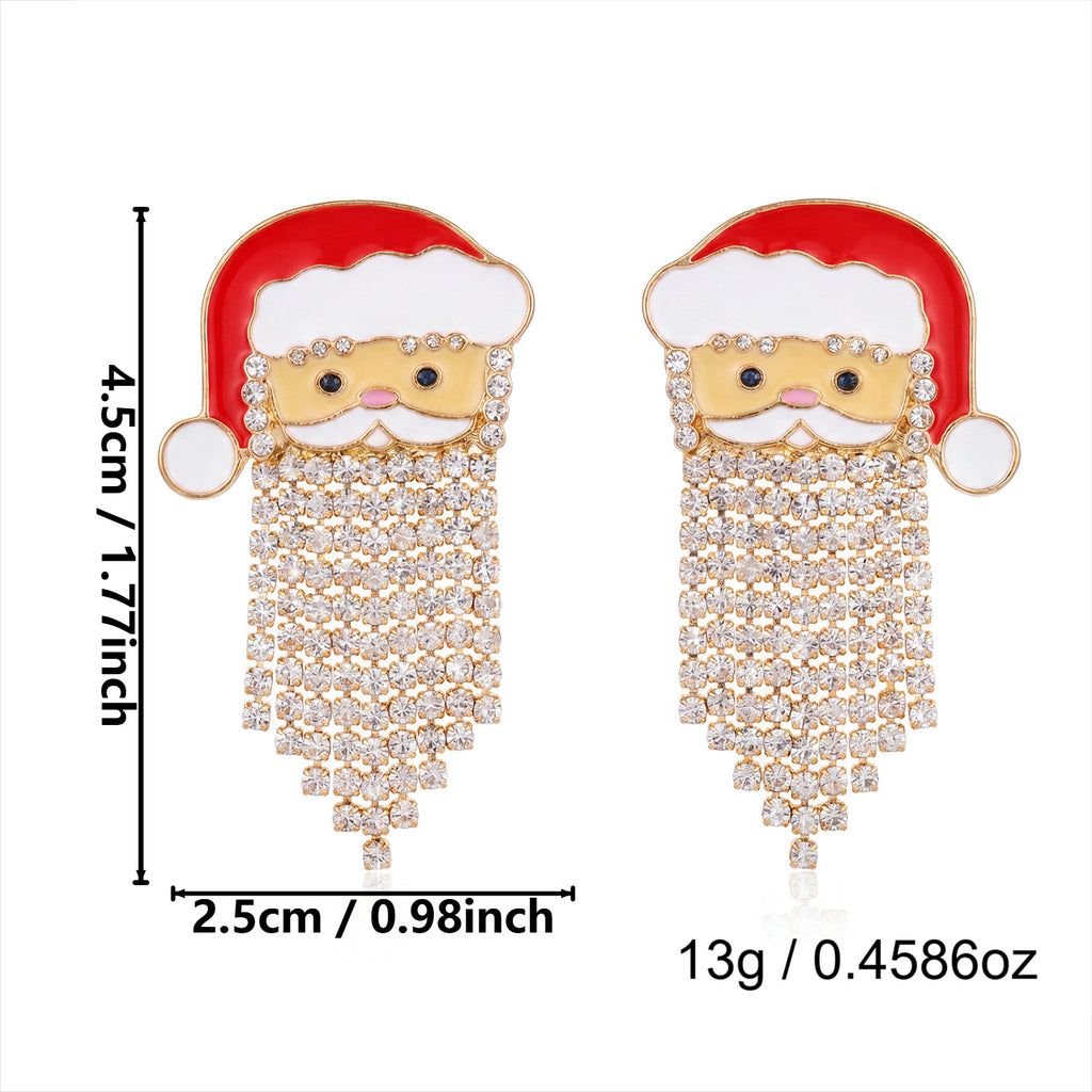 Santa Face Dangle Earrings with Fringe Tassel Beard - NO-5