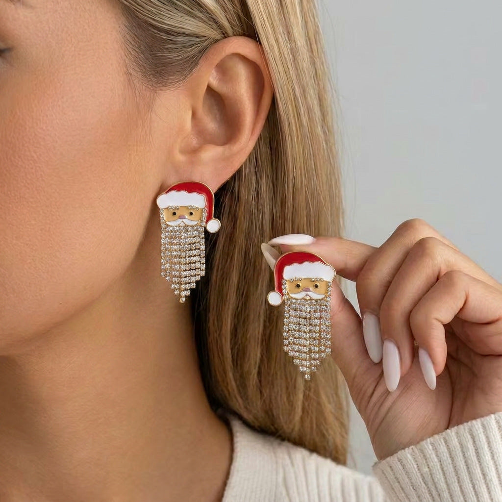 Santa Face Dangle Earrings with Fringe Tassel Beard - NO-5 - 1