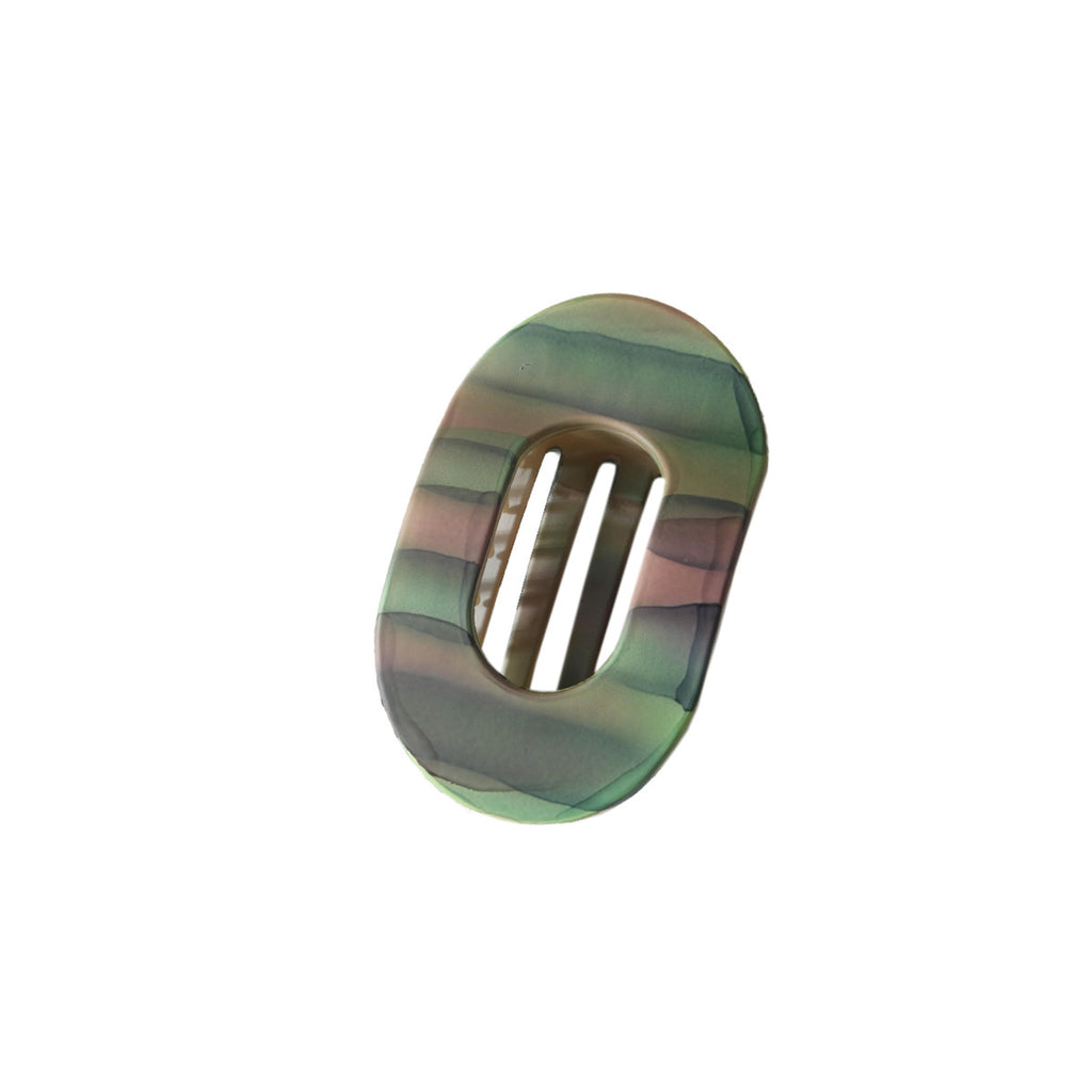 Watercolor Stripe Oval Claw Clip - Oval_Green